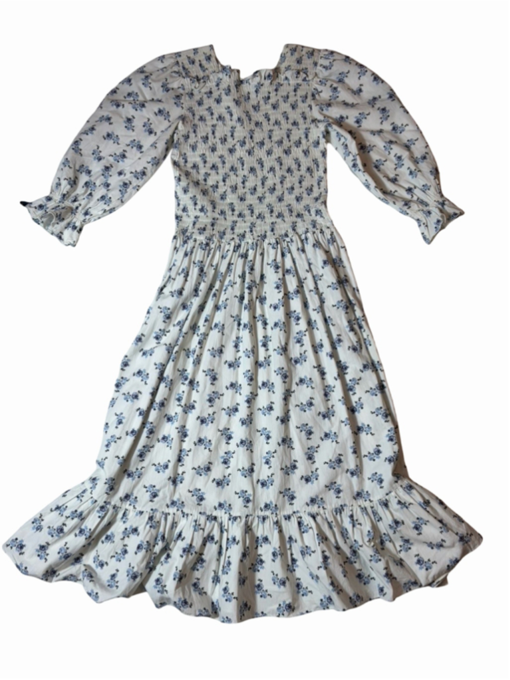 Eliya’s Label XS Blue Floral Smocked Midi Dress Cottagecore Prairie